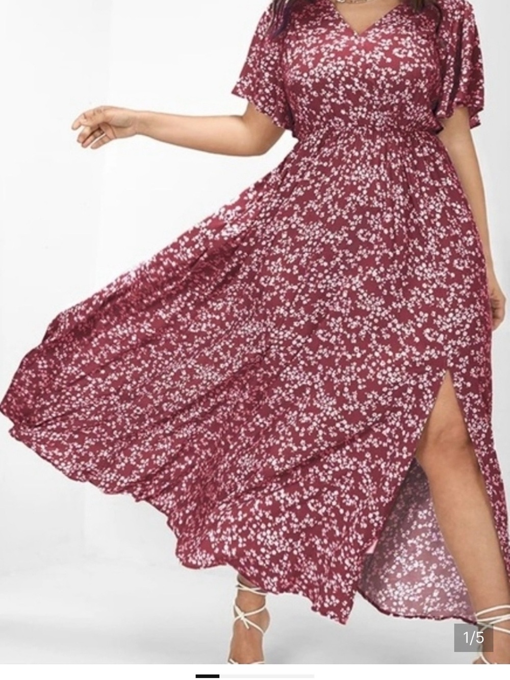 BloomChic Burgundy Floral Maxi Dress with White Print